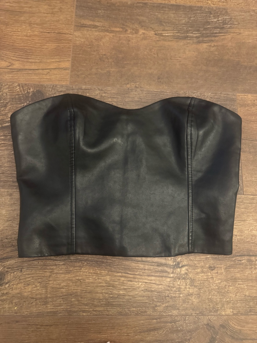 Babaton Black Faux Leather Strapless top